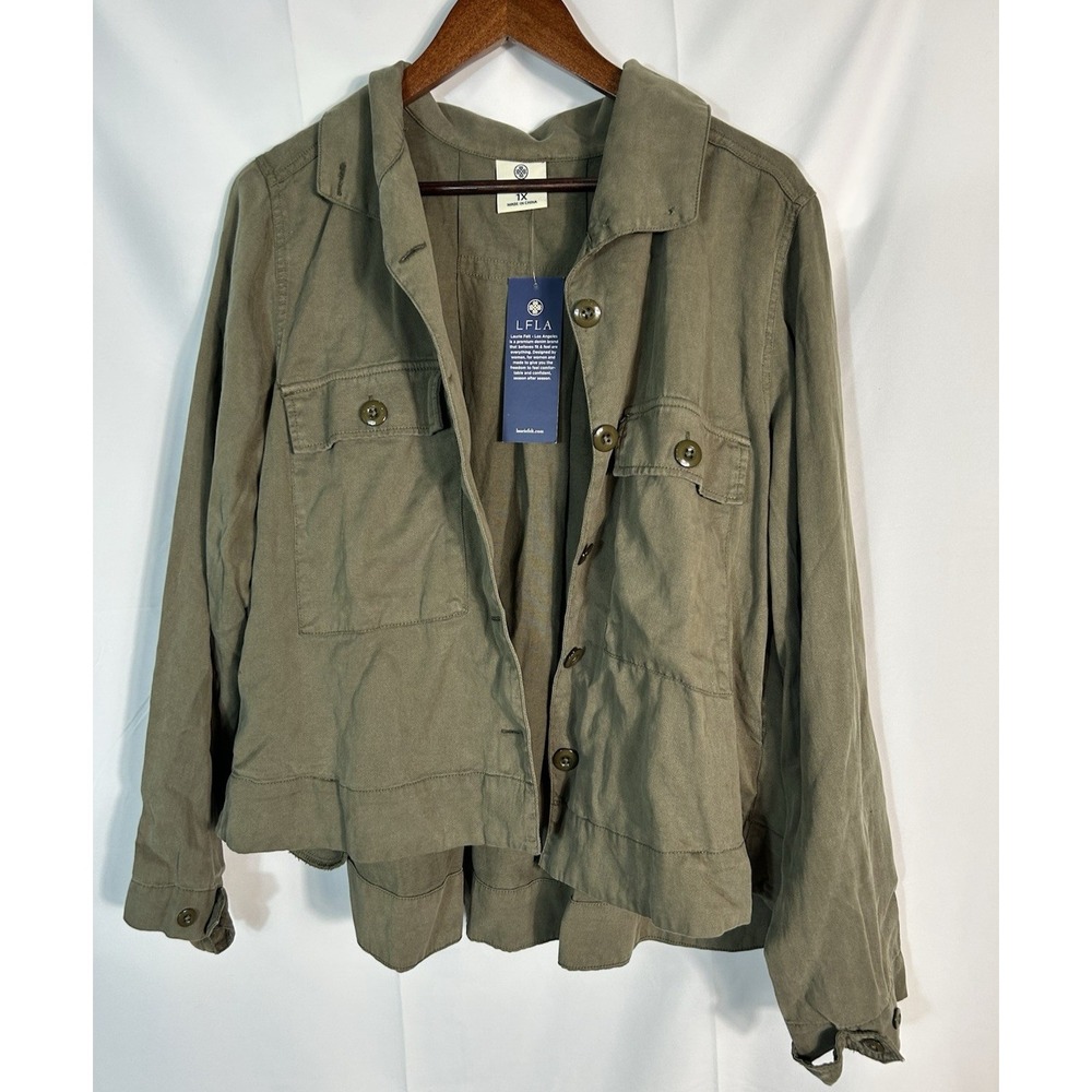 Laurie Felt Y2K Utility Button Up Top Shacket Size 1X Boho Green Safari Forest